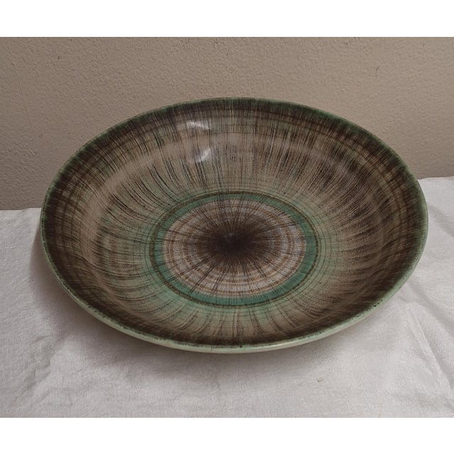 Art Deco Handmade Ceramic Bowl with Green-Brown Decor, 1930s, in Very Good conditions. Designed 1920 to 1949