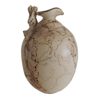 Vintage Brown and Tan Ceramic Japanese Style Vase For Sale