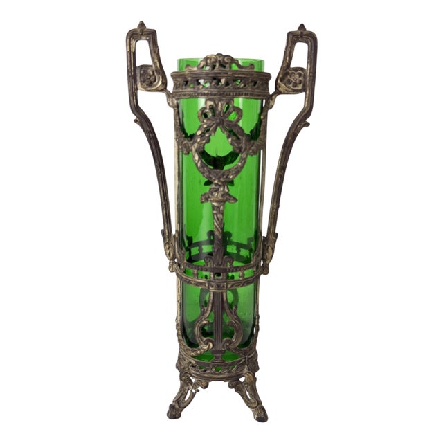 Art Deco Vase in Bronze and Murano Glass, 1940s For Sale