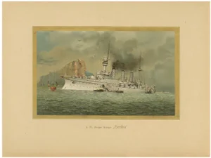 SMS Hertha: German Protected Cruiser in the Far East 1903 Chromolithograph