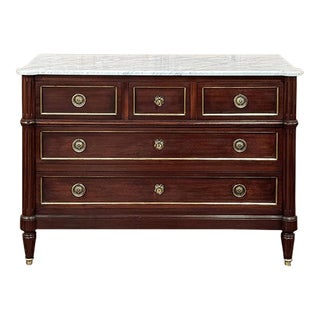 Antique French Louis XVI Mahogany Commode With Carrara Marble For Sale