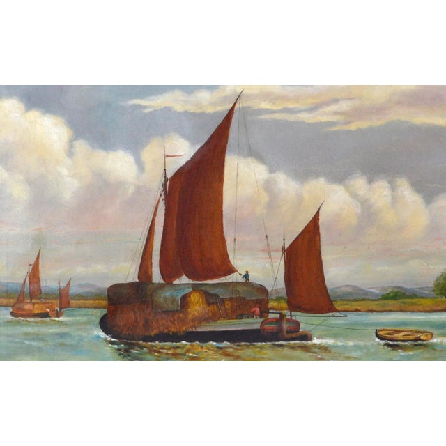 Impressionist "Straw Barge" on the Thames (After) Edward Duncan Oil on Linen 1898 by Richard Hayley Lever For Sale - Image 3 of 7