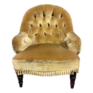 Antique French Gold Velvet Side Chair For Sale