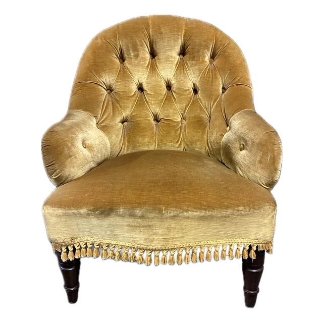 Antique French Gold Velvet Side Chair For Sale