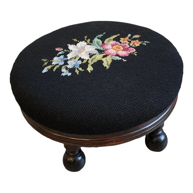 Early 20th Century Diminutive Needle Point Footstool For Sale