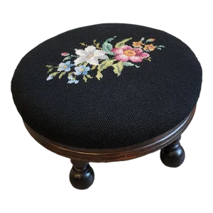 Early 20th Century Diminutive Needle Point Footstool