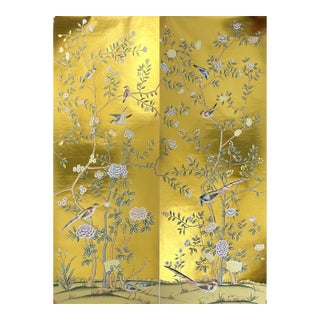 2-Panel Gold Leaf Chinoiserie Mural for Living Room Feature Wall For Sale