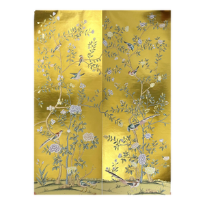 2-Panel Gold Leaf Chinoiserie Mural for Living Room Feature Wall