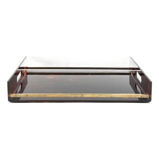 Hollywood Regency Brass and Acrylic Glass Tray, Italy, 1970s For Sale
