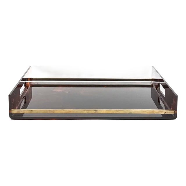 Hollywood Regency Brass and Acrylic Glass Tray, Italy, 1970s For Sale