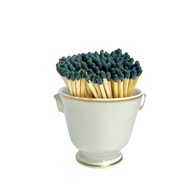 French Vintage Gilt Decorated White Porcelain Small Urn or Matchstick Holder From the Louvre Museum For Sale - Image 3 of 10