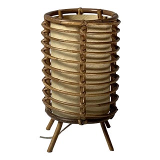 Bamboo Cylindrical Table Lamp attributed to Louis Sognot, France, 1950s For Sale