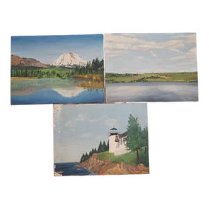 Set of 3 1950s Mary Miller Realism Landscape Oil Paintings on Canvas