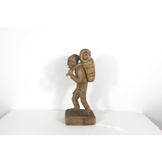 V Fortin 13” Vintage Hand Carved Wood Hunter Trapper Winter Traveller French Canadian Folk Art, Figurine, Signed Wood Carving Quebec Man For Sale - Image 4 of 16