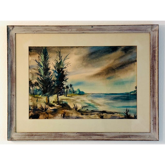 Paint 1970s Florence Sinclair Mahdavi Impressionist Beach Scene Watercolor Painting For Sale - Image 7 of 9