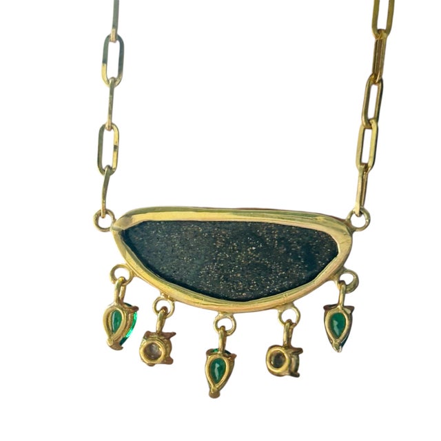 Metal 14k Gold Australian Opal Necklace With Emeralds & Diamonds For Sale - Image 7 of 12
