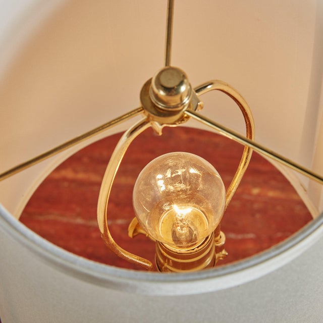 Metal Leather + Brass Table Lamp by Longchamp, France 1950s For Sale - Image 7 of 10