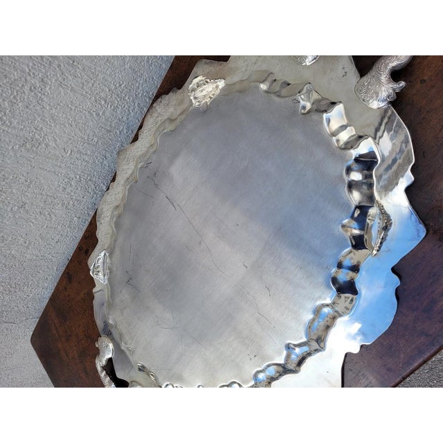 Vintage Silver Metal Tray For Sale - Image 3 of 17