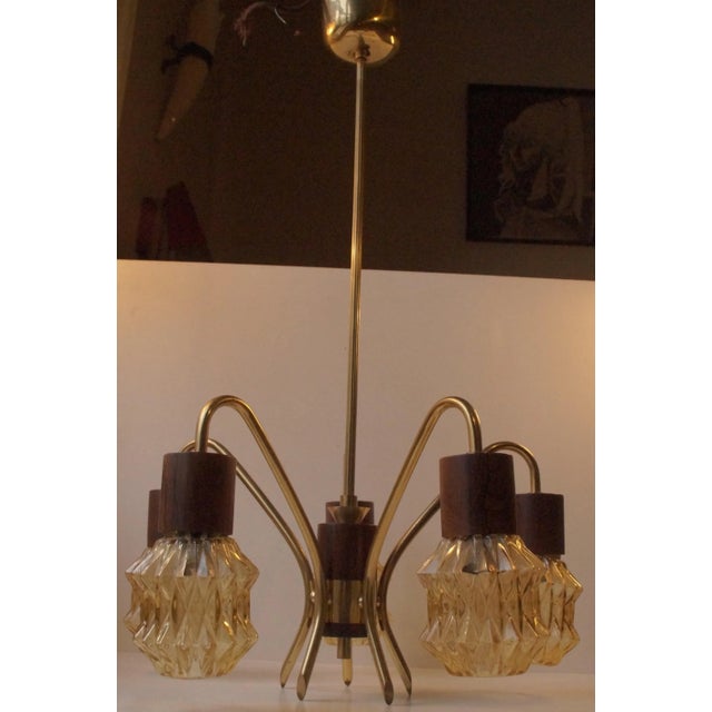 Metal Mid-Century Danish Rosewood, Brass & Glass Spider Chandelier, 1950s For Sale - Image 7 of 7