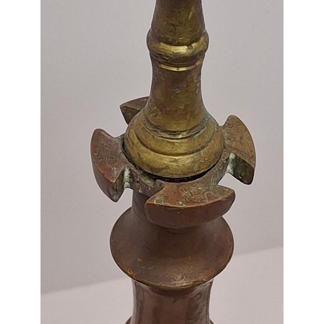 19th C. Polish Bronze Sabbath Candelabrum Star of David Finial Large 18" Rare For Sale - Image 14 of 18
