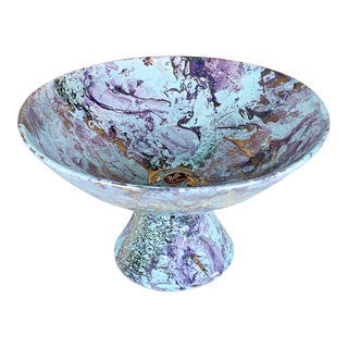 1950's Marbleized Bell of California Ceramic Compote For Sale