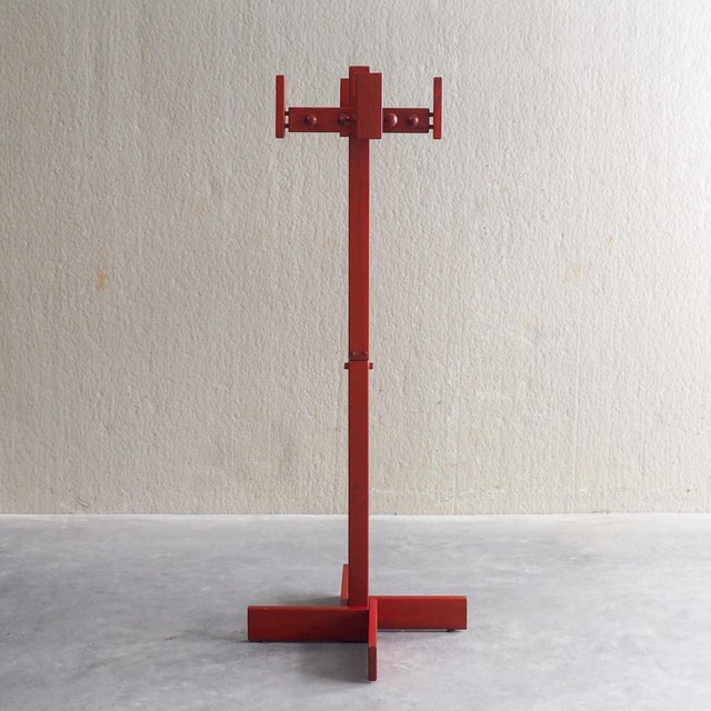 Vintage Red Stained Pine Wood Coat Hanger, 1970s For Sale - Image 6 of 12