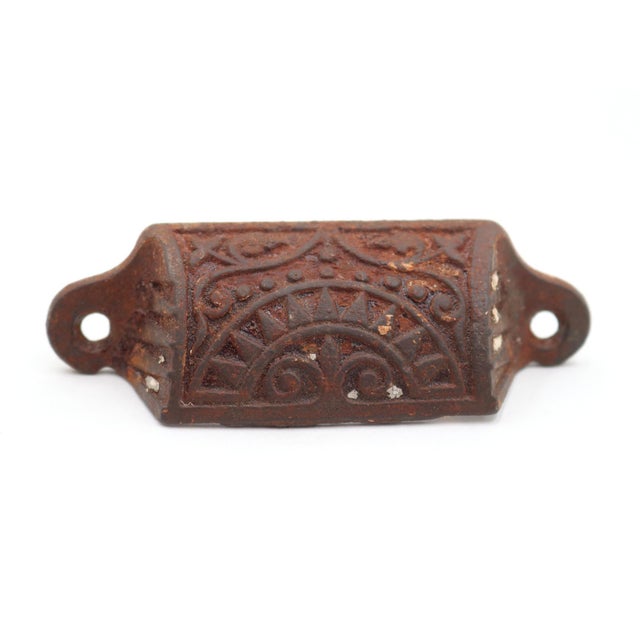 Traditional Pair of Antique Aesthetic 3.5 In. Black Cast Iron Drawer Bin Pulls For Sale - Image 3 of 5