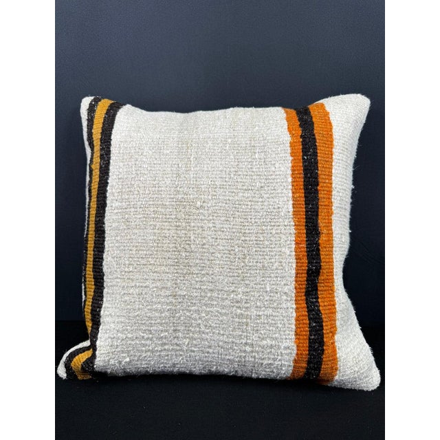 Turkish Hemp Pillow Cushion Natural Beige Black Cushion Cover 20x20 For Sale - Image 4 of 4