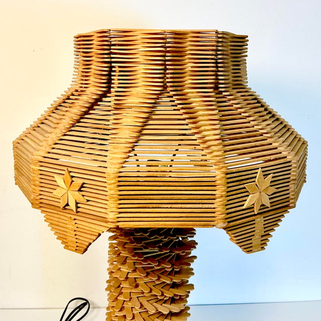 1940s Vintage Arts & Crafts Boho Chic Folk Art Tramp Art Popsicle Table Lamp For Sale - Image 9 of 12