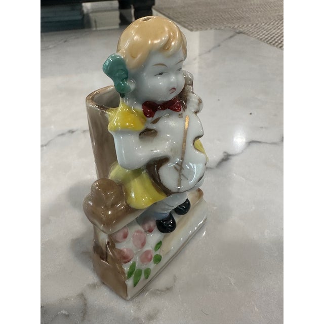 Vintage Occupied Japan Pair of Figurines Playing Instruments For Sale In New York - Image 6 of 11