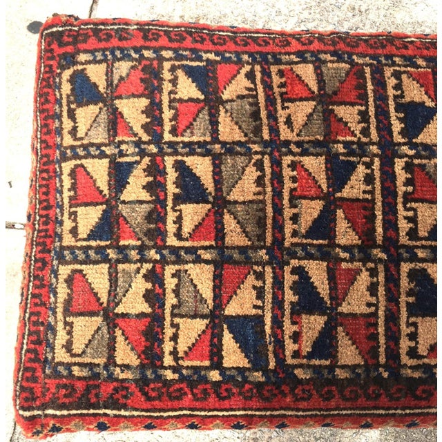 Abstract Turned Leg Wooden Bench Covered With Antique Belochistan Oriental Prayer Rug For Sale - Image 3 of 13