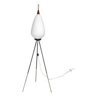 Vintage Tripod Floor Lamp in Opaline Glass and Metal from Stilnovo, Italy, 1950s For Sale