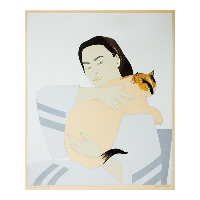 Late 20th Century Will Barnet Signed Serigraph Woman and Cat For Sale