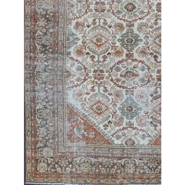 Islamic Antique Sultanabad-Mahal Rug in Ivory, Terracotta, Light Blue, Charcoal For Sale - Image 3 of 12