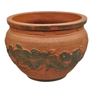 Vintage Japanese Tokoname Ware Dragon Jardiniere Terracotta Cachepot Vase