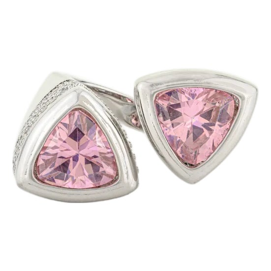 Sculptural Sterling Silver Two Stone Ring With Pink Trillion Cuts - Statement Design by Carat&her Size 6 For Sale