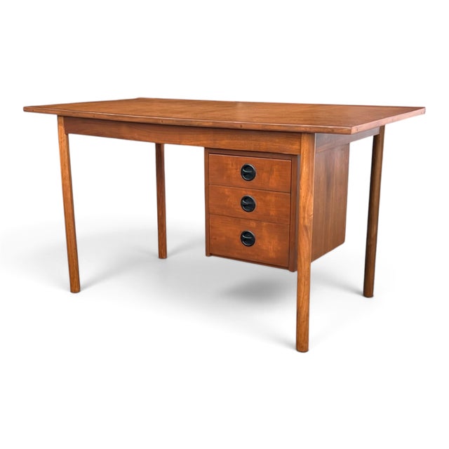 Wood Restored Danish Modern Writing Desk With Sliding Cabinet & Tapered Legs For Sale - Image 7 of 17