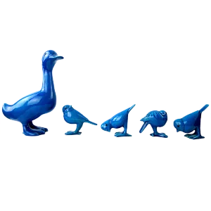 Mid-Century Duck & Sparrows in Blue Ceramic by Georges Cassin, Set of 5