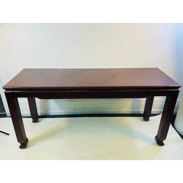 Modern Blackened Deep Red Lacquered Console In A Woven Design Pattern. Designed In The Manner Of Karl Springer In A...