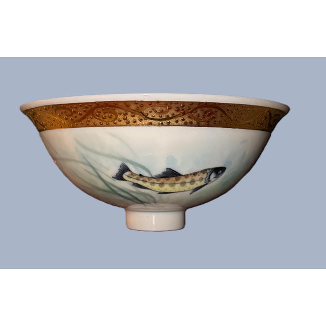 Chinoiserie Vintage Chinese Hand Painted Rice Bowl in Red Velvet Box For Sale - Image 3 of 7