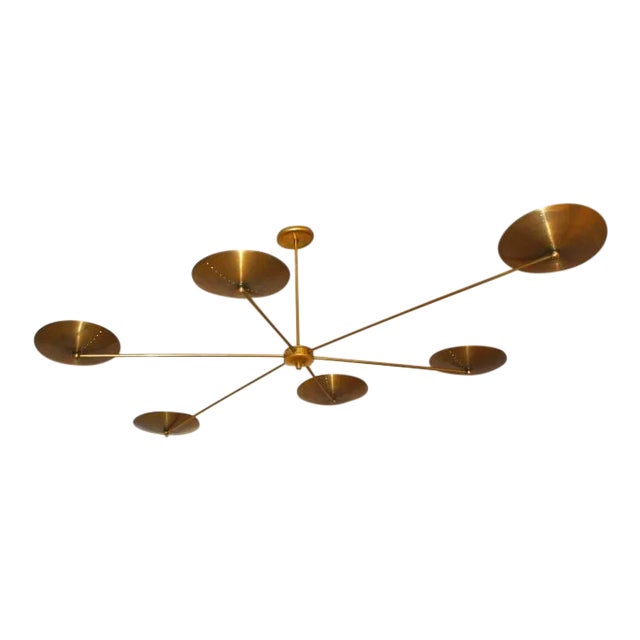 1960s Mid-Century Gold Brass Chandelier For Sale