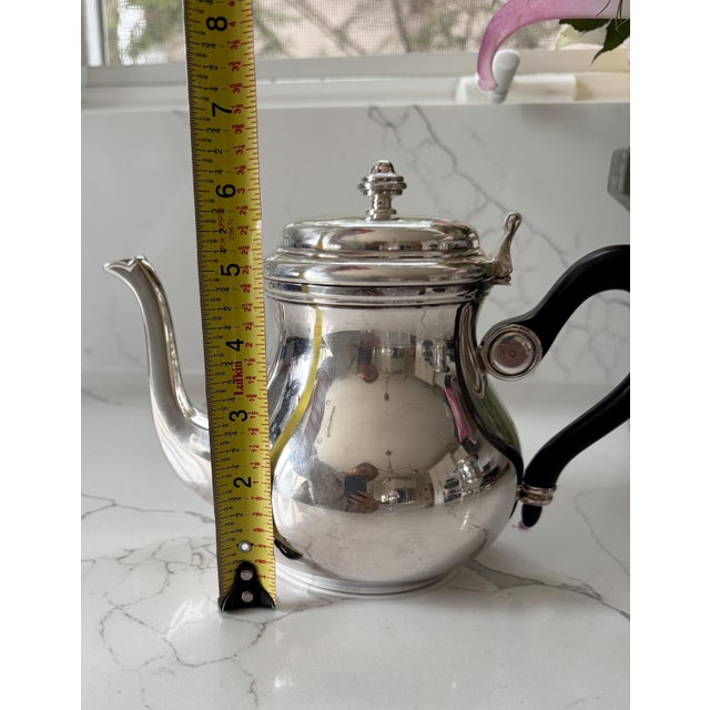 Mid 20th Century Christofle France Bagatelle Silverplate Teapot With Ebony Wooden Handle 6.25x8.5" For Sale - Image 10 of 11