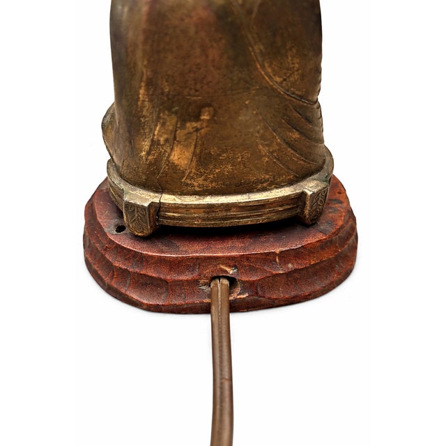 Paper 1950s MCM Japanese Buddha Table Lamp With Offering Bowl, Original Parchment Shade & Leviton Switch For Sale - Image 7 of 14