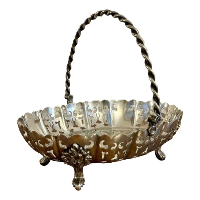 Antique Edwardian Silver Plated Cake Basket, 1900 For Sale