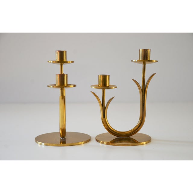 Modern Brass Candle Holders by Gunnar Ander for Ystad Metalla Pair