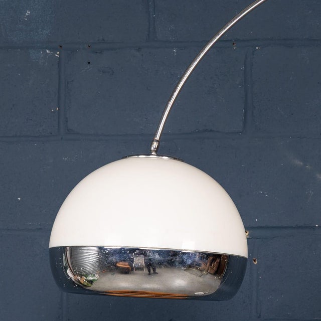 Silver Vintage Italian Chrome Arc Floor Lamp with Opaline Shade, 1970s For Sale - Image 8 of 18