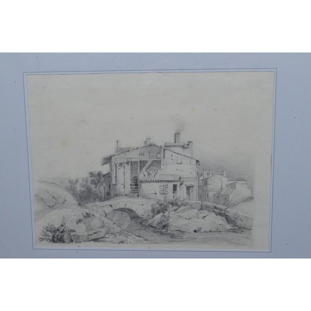 French 19th Century French School Pencil Drawing of a Rustic Village Landscape For Sale - Image 3 of 5
