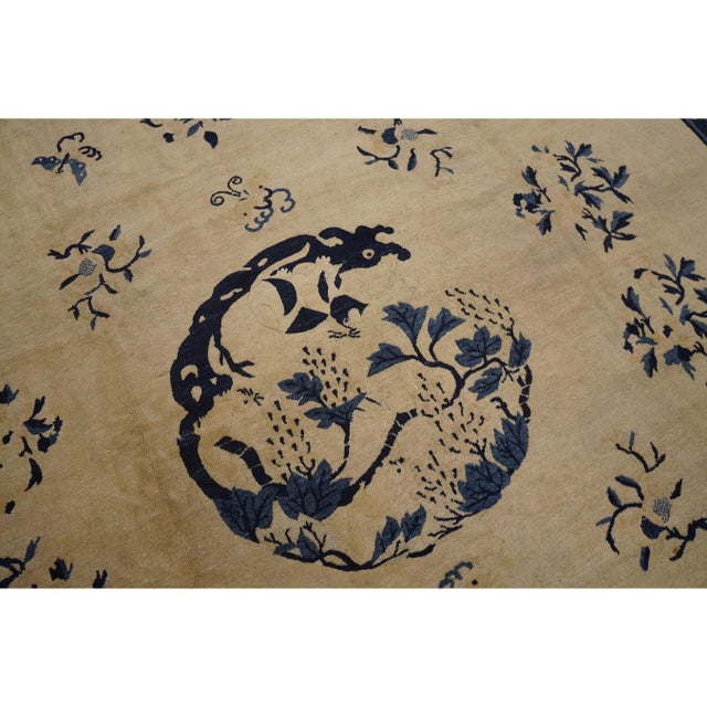Beige 1890s Beige Field Blue Floral Spray Central Medallion Antique Chinese Peking Rug For Sale - Image 8 of 11