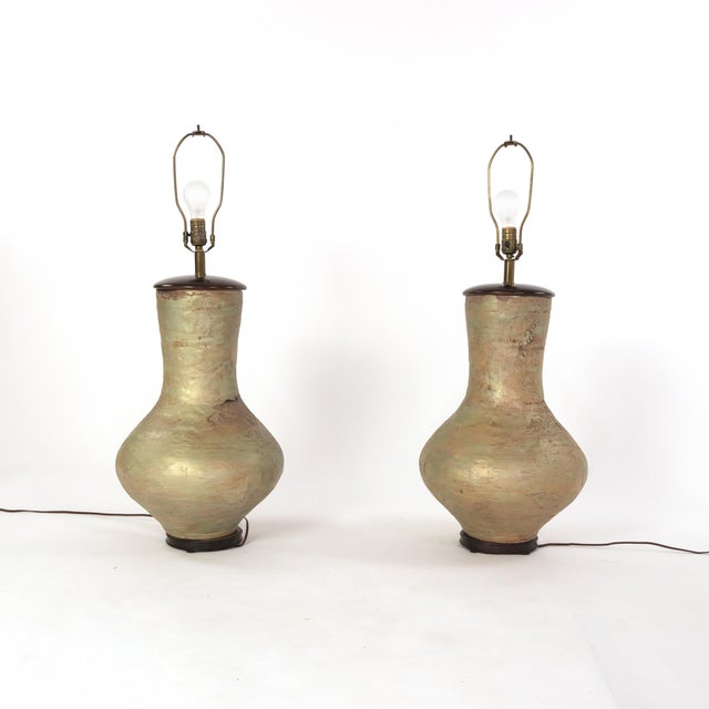 1978 Large Scale Glazed Concrete Ovid Form Table Lamps, American - a Pair For Sale - Image 4 of 6