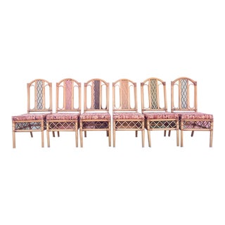 Palm Beach Regency Florida Style Rattan Dining Chairs - Set of 6 For Sale